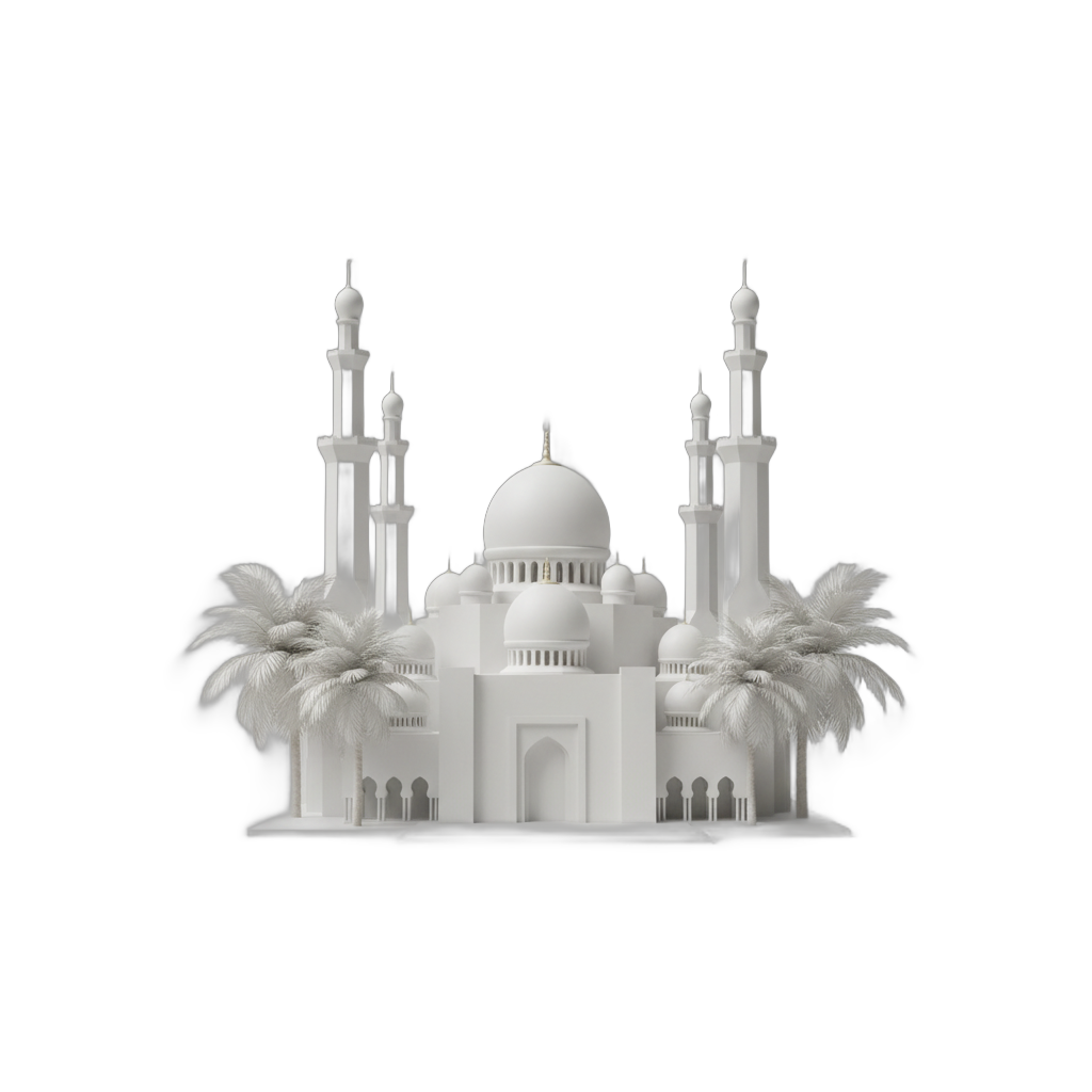 Modern White Mosque with Domes and Minarets