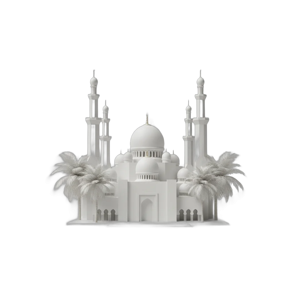Modern White Mosque with Domes and Minarets