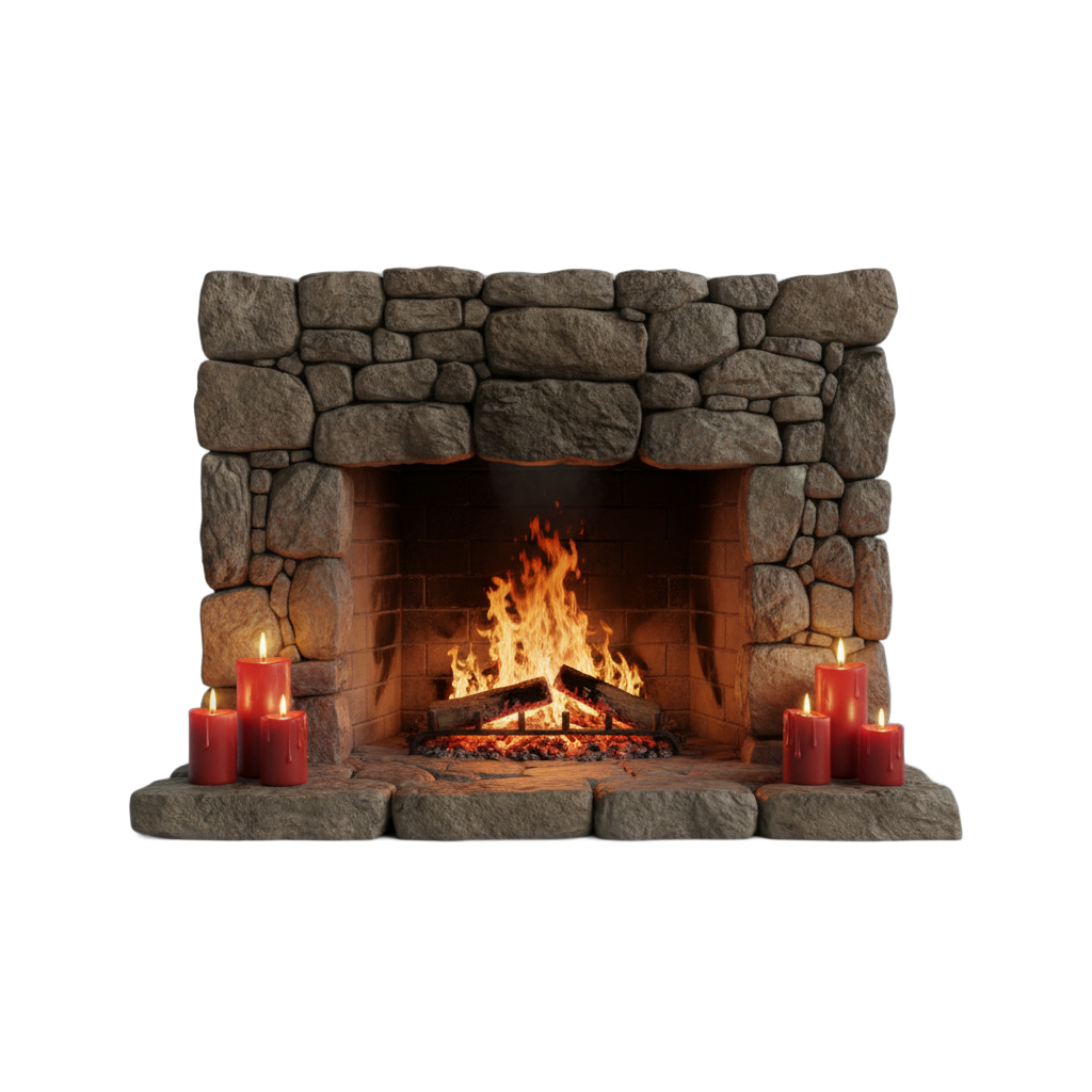 Rustic Stone Fireplace with Fire
