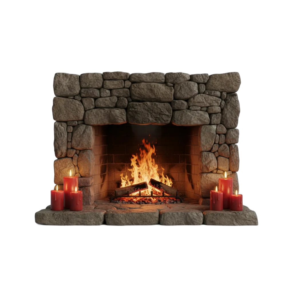 Rustic Stone Fireplace with Fire