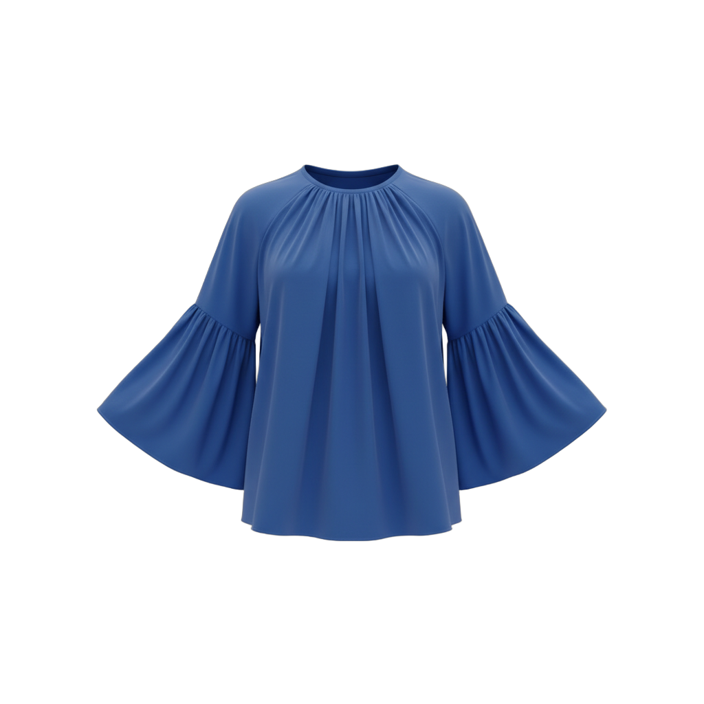 Elegant Blue Blouse with Flutter Sleeves