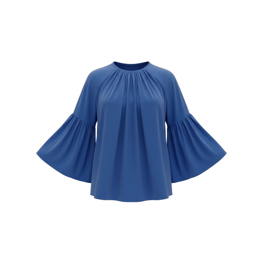 Elegant Blue Blouse with Flutter Sleeves