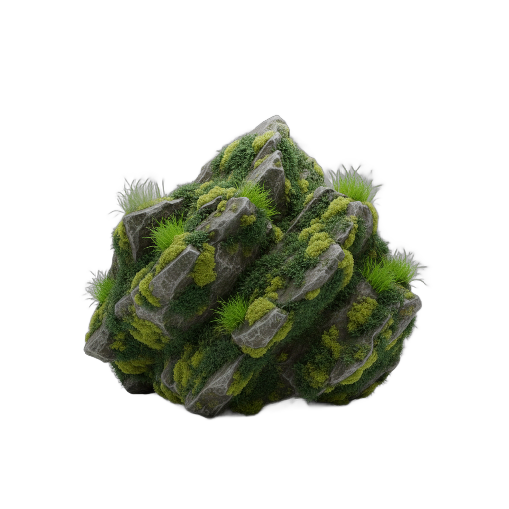 Mossy Jagged Rock with Grass