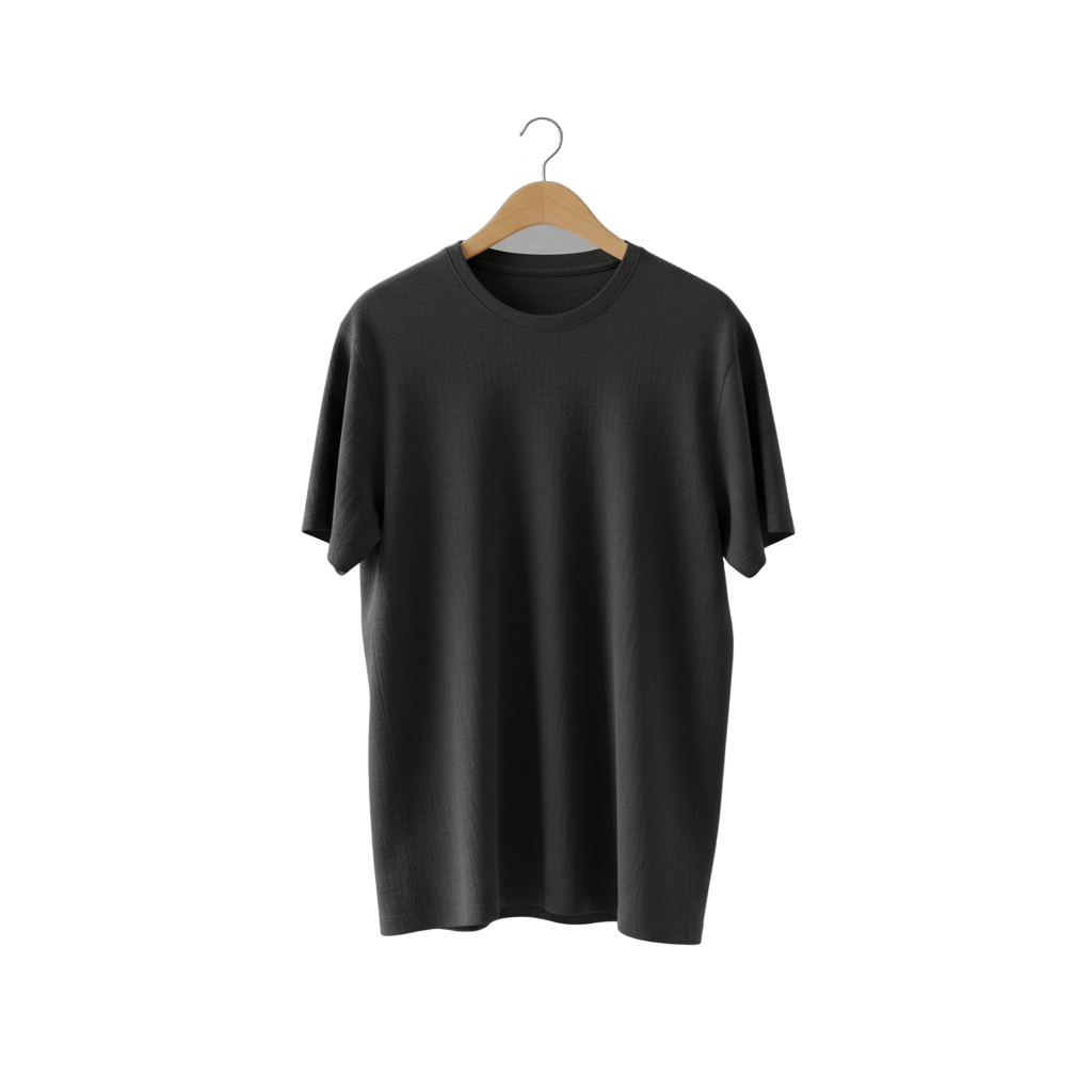 Black T-Shirt on Wooden Hanger