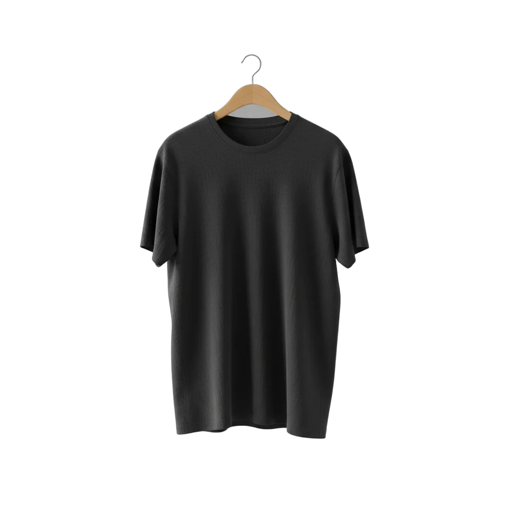 Black T-Shirt on Wooden Hanger