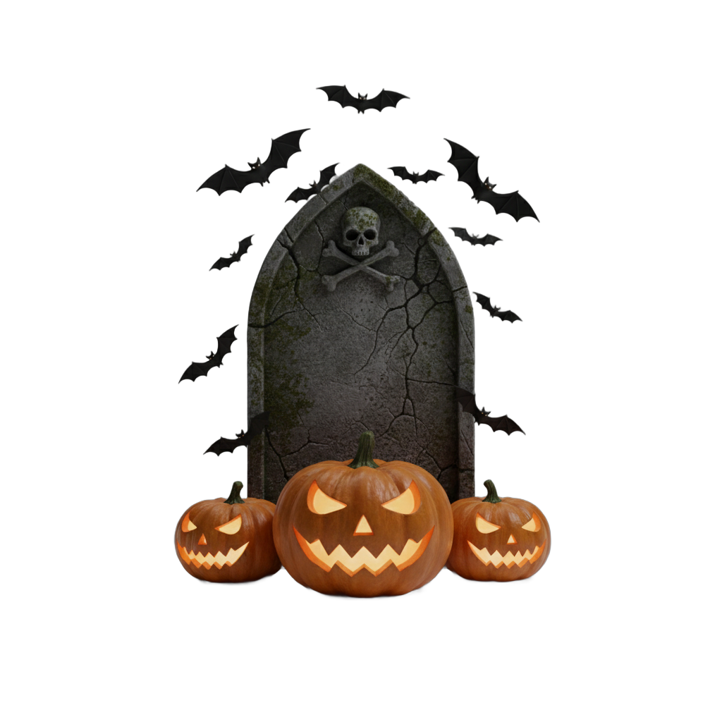 Spooky Halloween Gravestone with Pumpkins