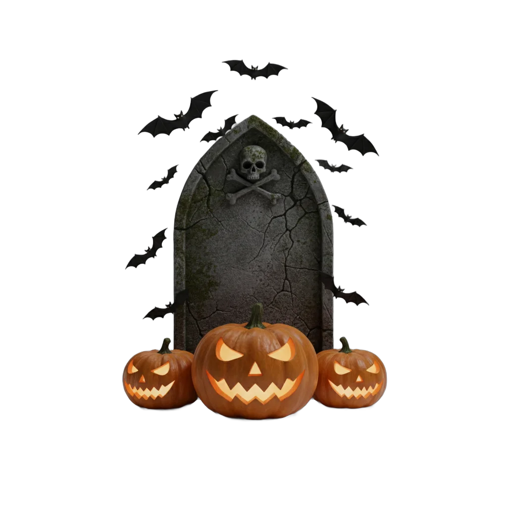 Spooky Halloween Gravestone with Pumpkins