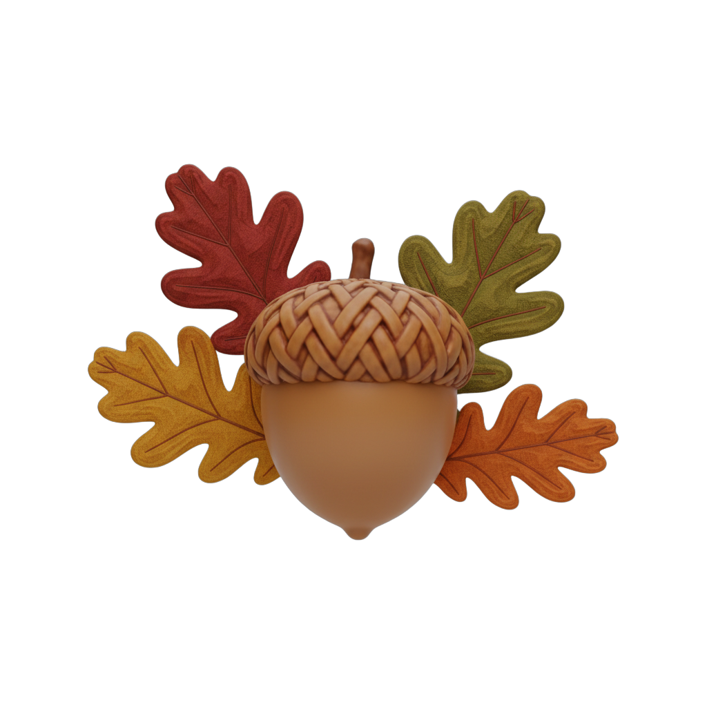 Stylized Acorn with Oak Leaves