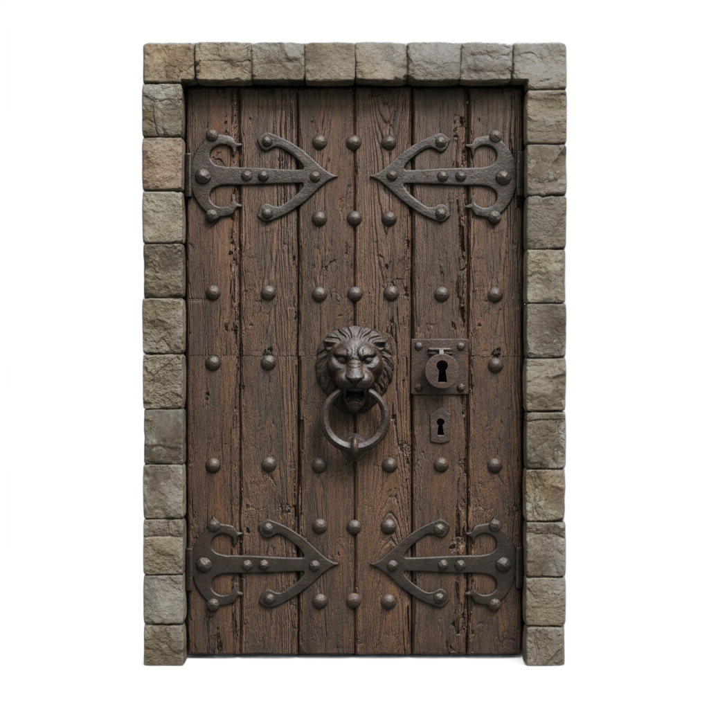 Medieval Wooden Door with Iron Hinges
