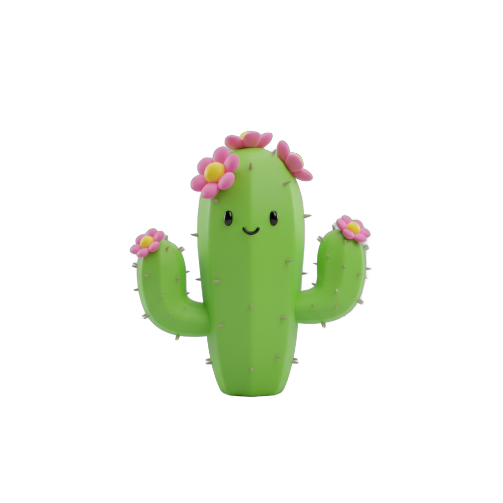 Cartoon Saguaro Cactus with Flowers