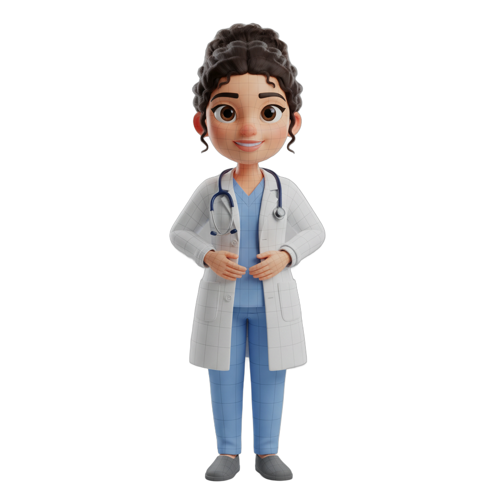 Cartoon Female Doctor with Lab Coat