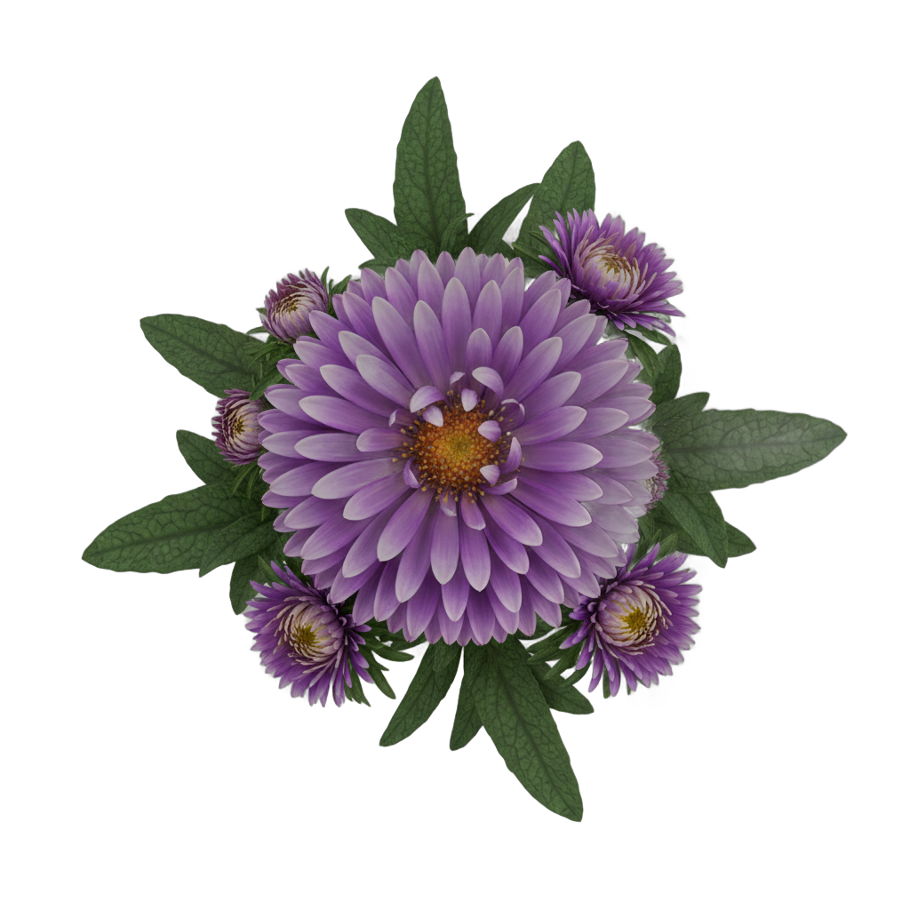 Purple Aster Flowers Botanical Model