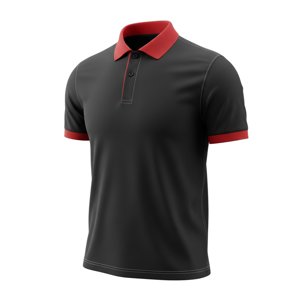 Black Polo Shirt with Red Accents
