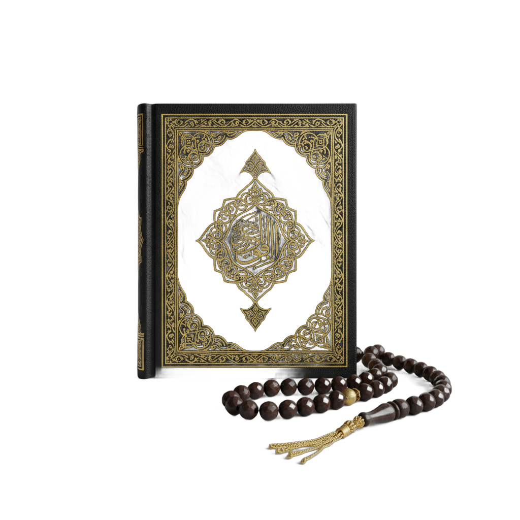 Ornate Holy Quran with Prayer Beads