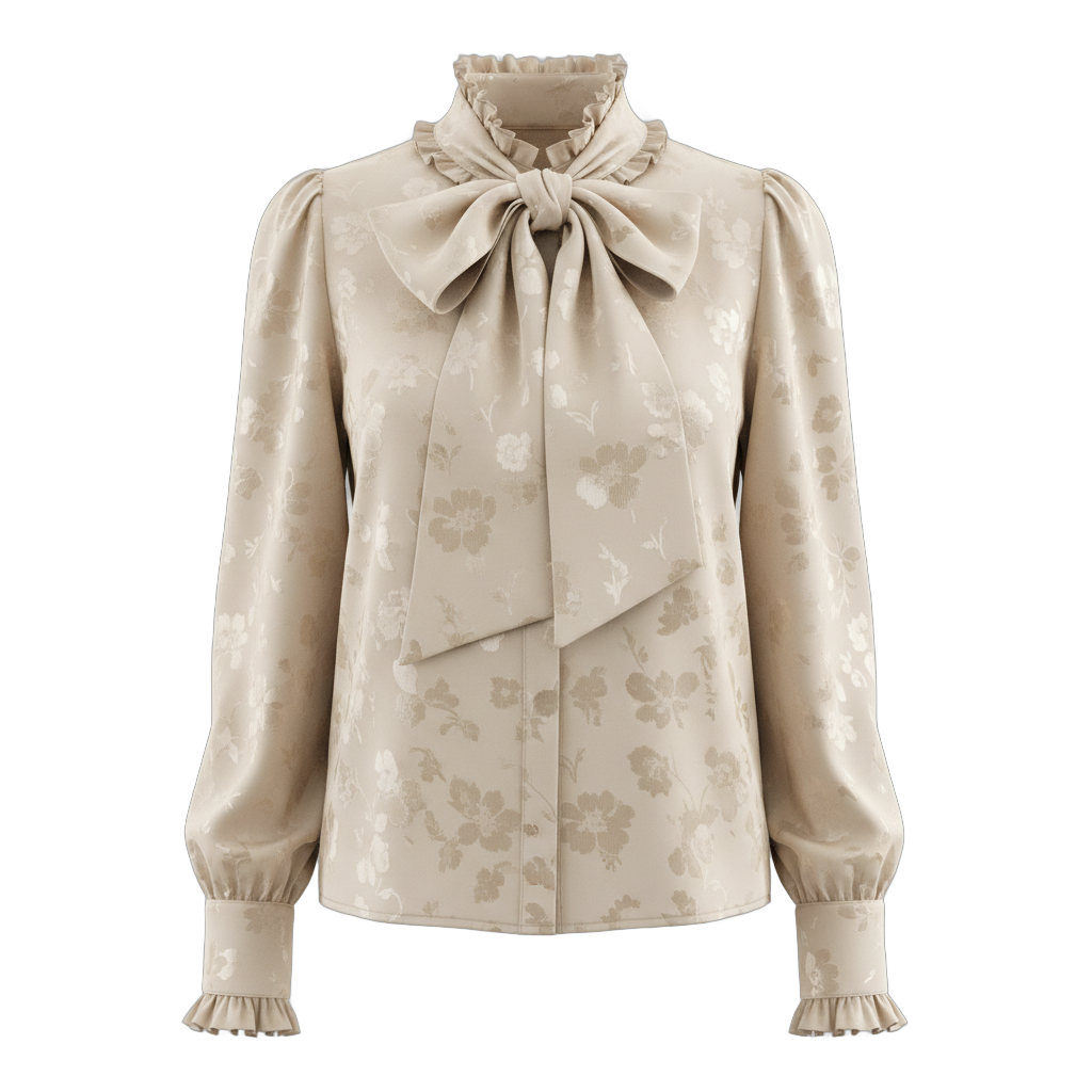 Elegant Creamy Blouse with Oversized Bow