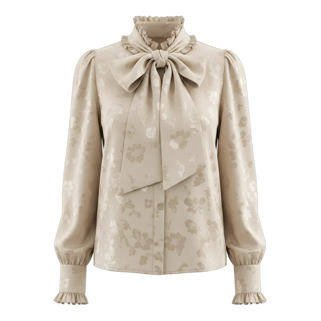 Elegant Creamy Blouse with Oversized Bow