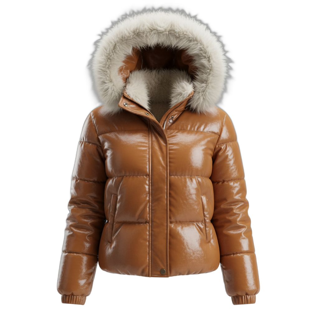 Caramel Brown Puffer Jacket with Fur