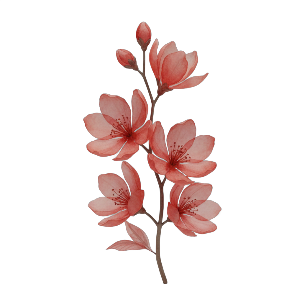Watercolor Red Flower Branch