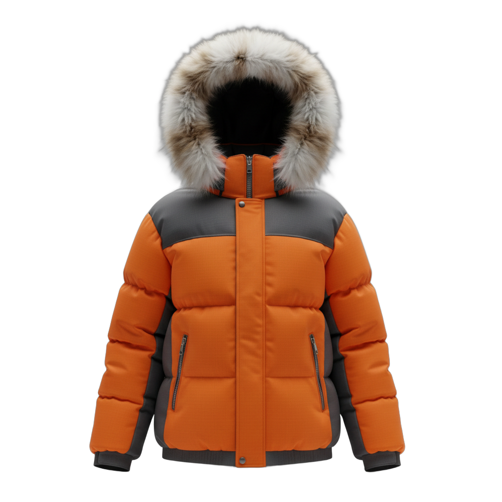 Winter Puffer Jacket with Fur Hood