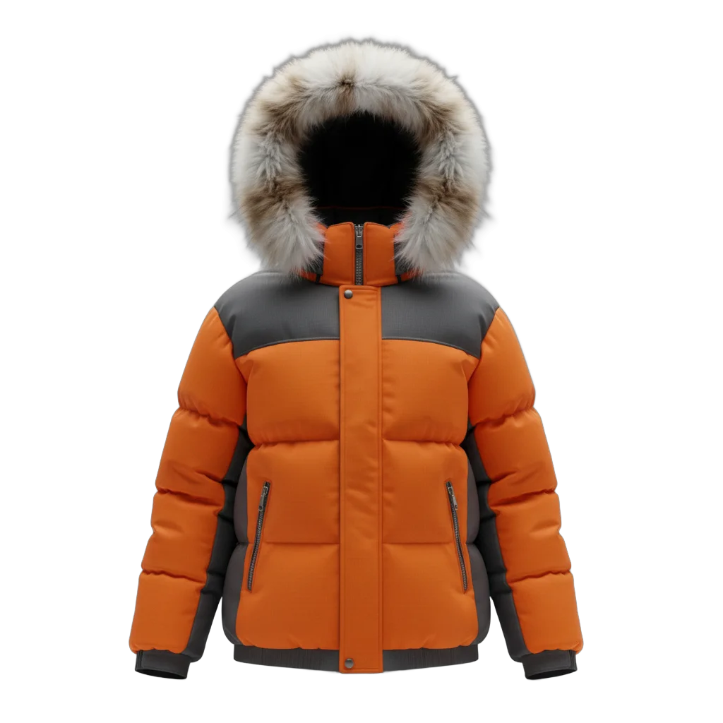 Winter Puffer Jacket with Fur Hood