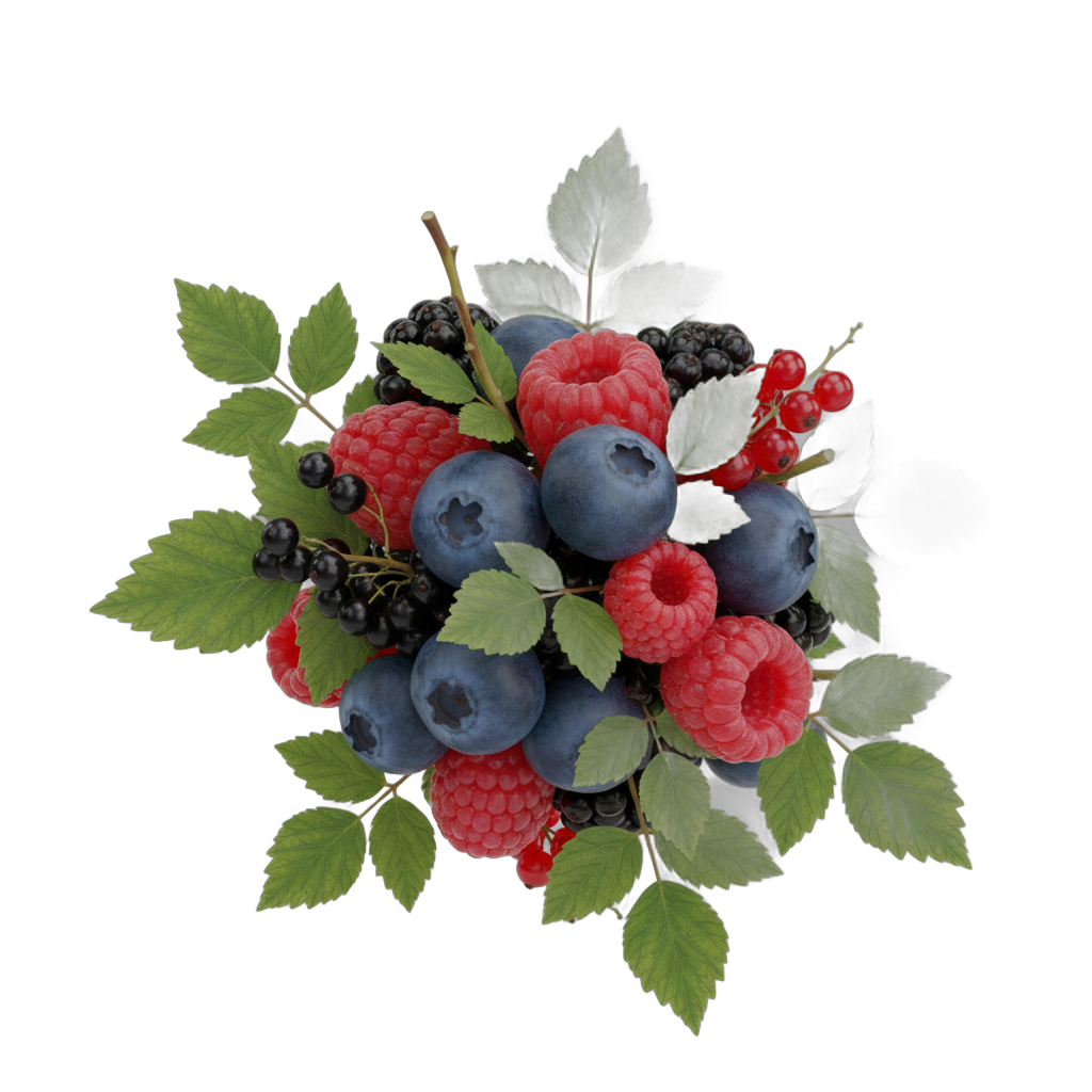 Mixed Berries Cluster with Leaves