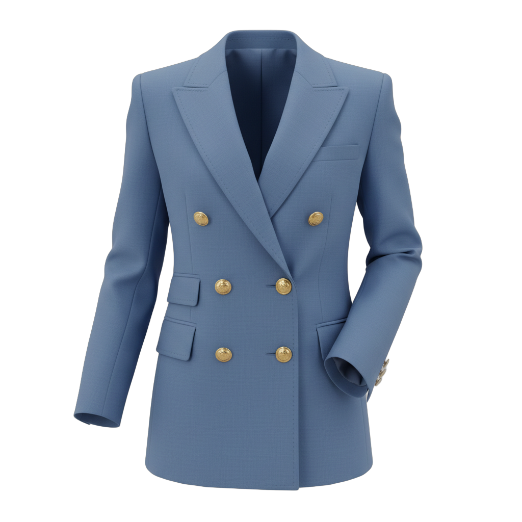 Sky Blue Double-Breasted Blazer with Gold Buttons