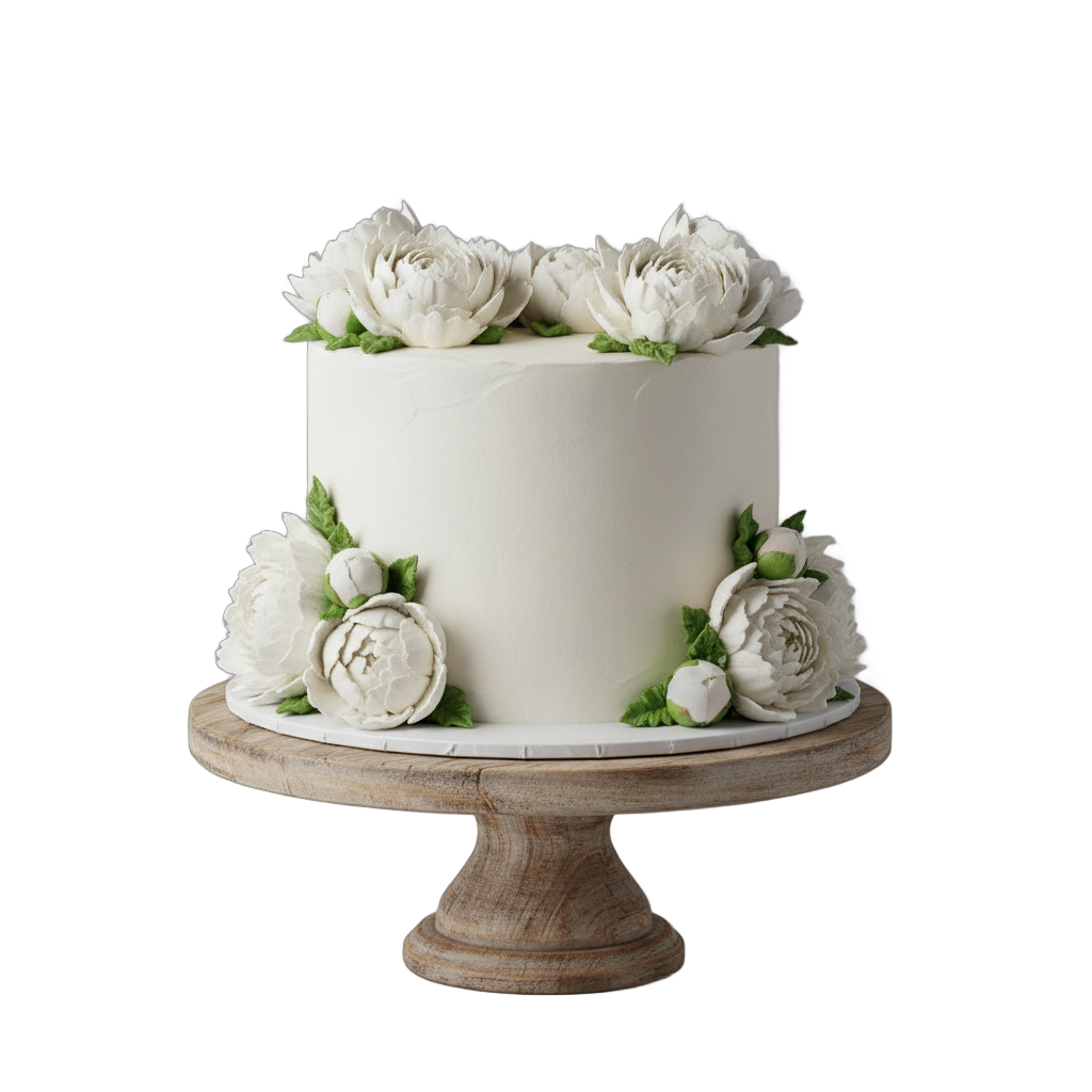 White Celebration Cake with Peonies