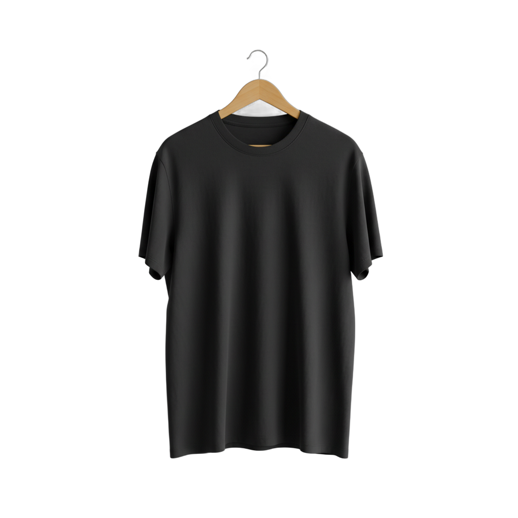 Black T-shirt on Wooden Hanger