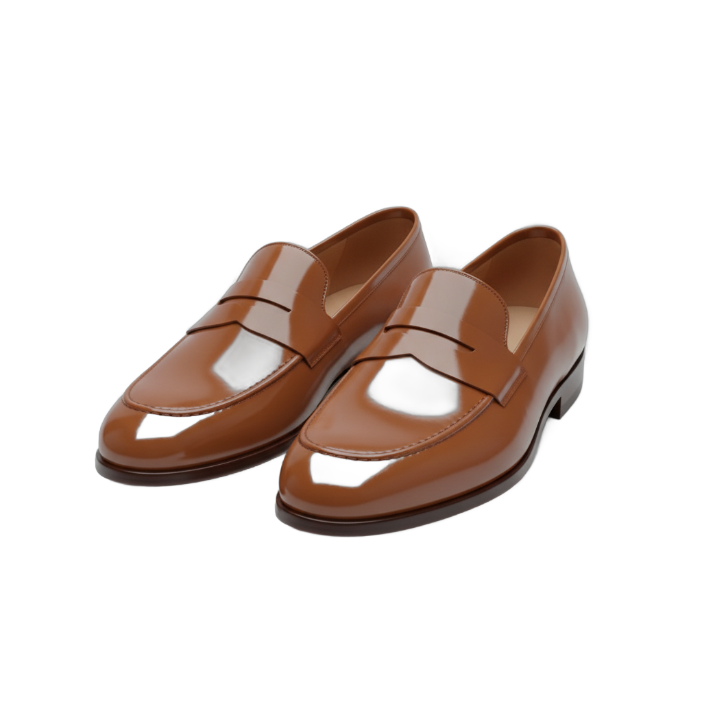 Brown Patent Leather Penny Loafers