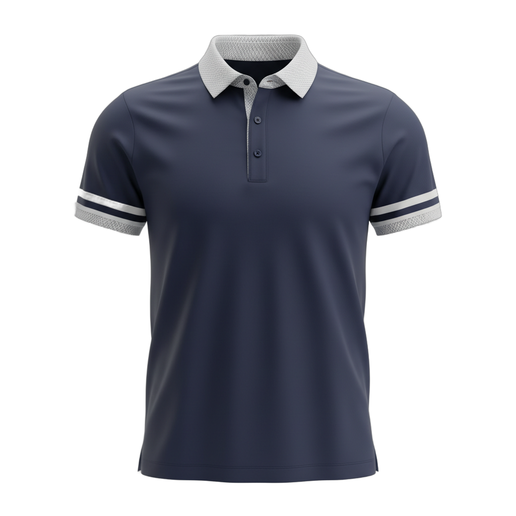 Navy Blue Polo Shirt with White Collar