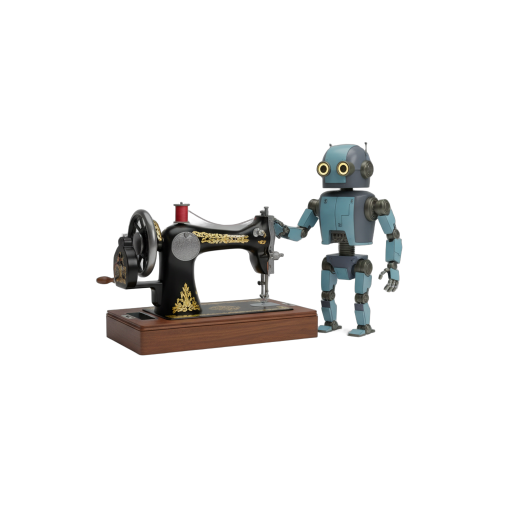 Vintage Sewing Machine and Stylized Robot Bundle