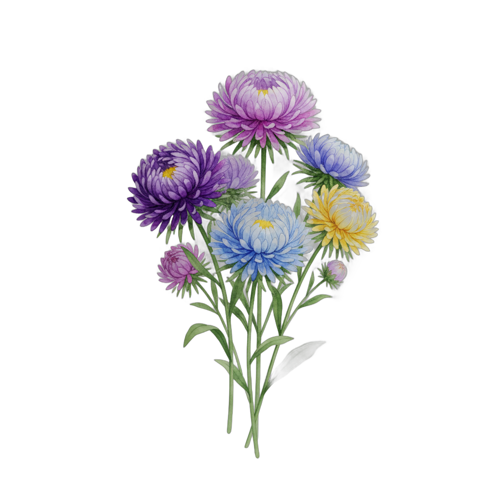 Watercolor Aster Flowers