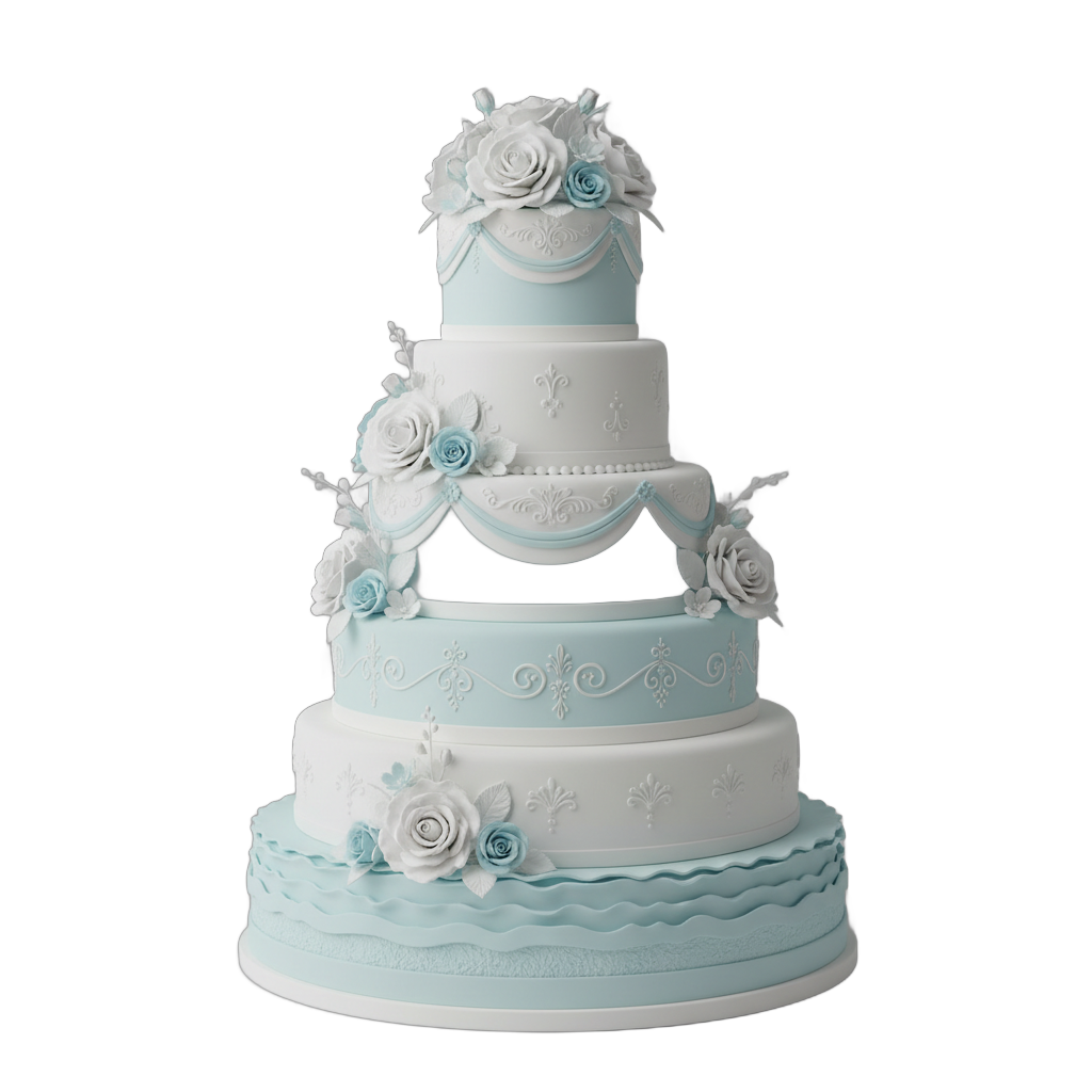 Five Tier Light Blue Wedding Cake